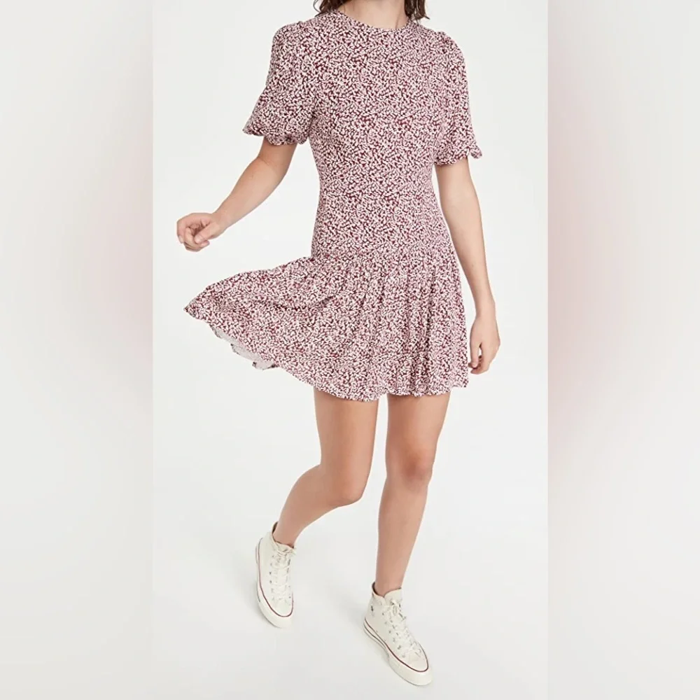 Free People Dancing in the Dark Mini Dress Red Burgundy Floral Boho Open Back S - Picture 3 of 15
